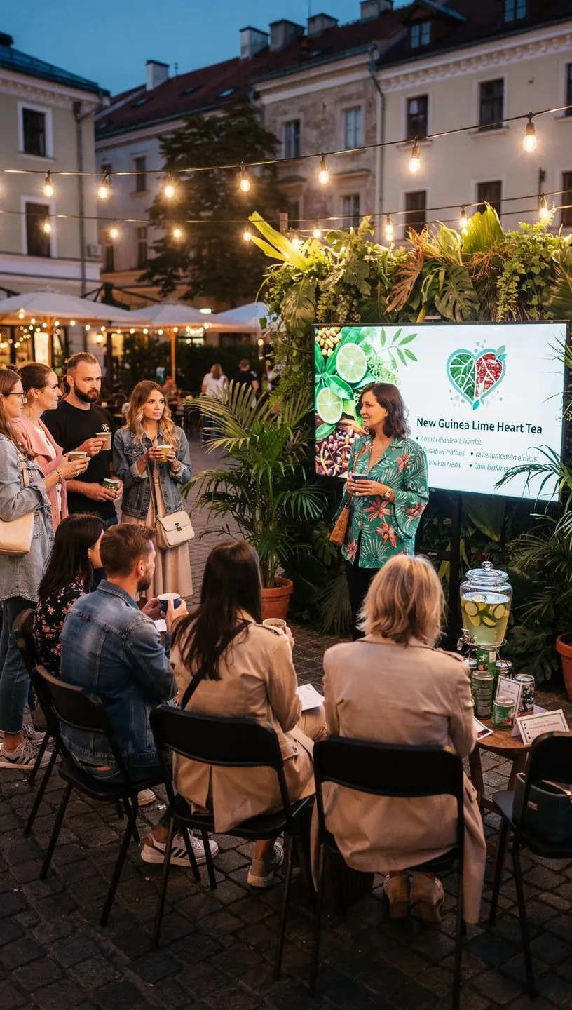 Šviežiai paruošta arbata, pilna ryškių žalumynų ir vaisių.