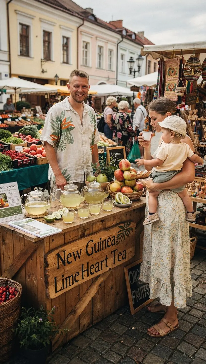 Tropinių vaisių ir žolelių derinys, sukuriantis unikalų skonį.