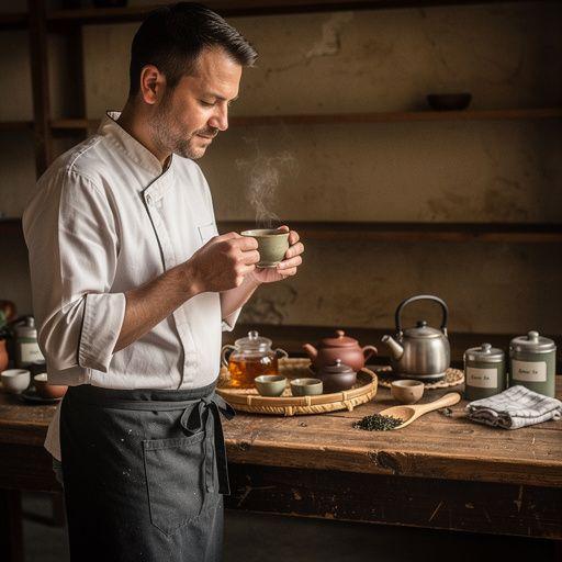 Gražiai išdėstyti ingredientai, simbolizuojantys natūralios arbatos privalumus.